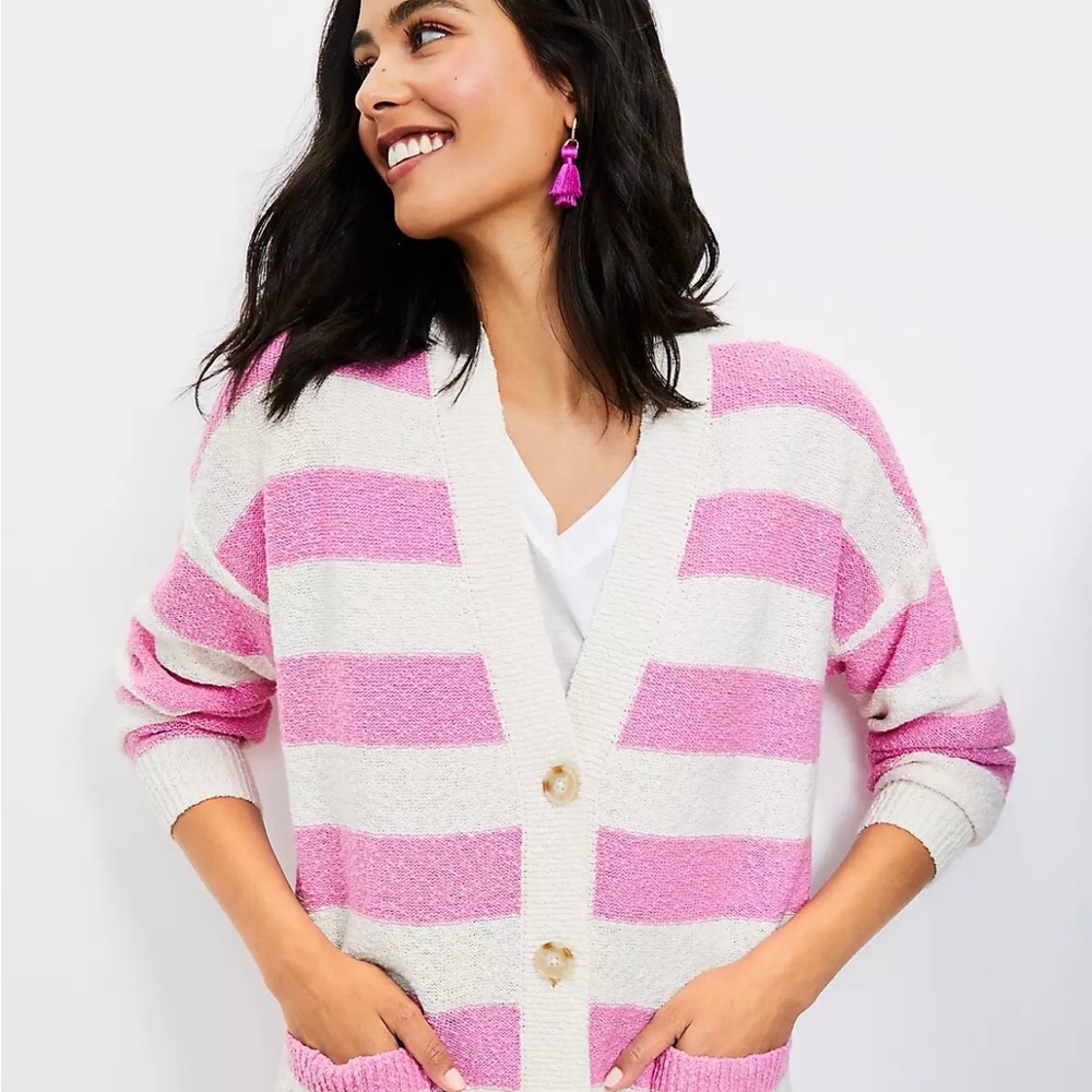 LOFT Pink and White Striped Women's Sweater